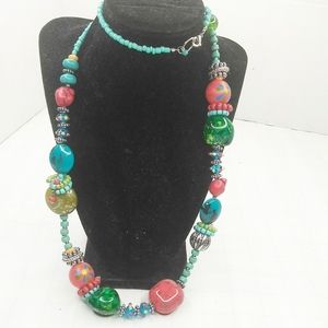 Long Chunky Colorful Beaded Artisan Necklace